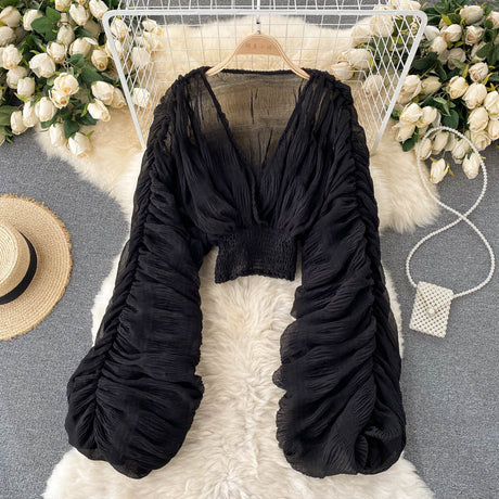 Mega Sleeves Chiffon Midriff Blouse