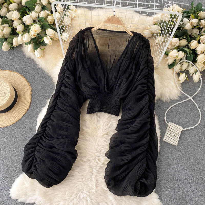 Mega Sleeves Chiffon Midriff Blouse