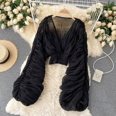 Mega Sleeves Chiffon Midriff Blouse