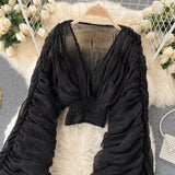 Mega Sleeves Chiffon Midriff Blouse