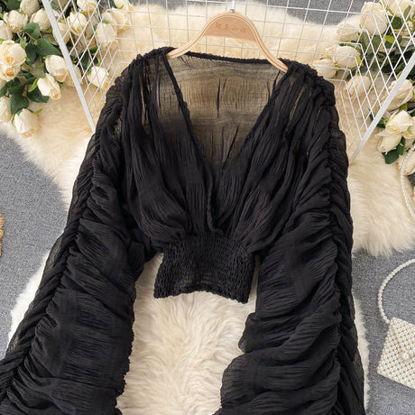Mega Sleeves Chiffon Midriff Blouse