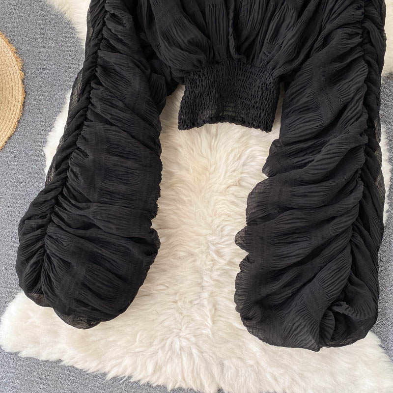 Mega Sleeves Chiffon Midriff Blouse