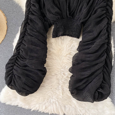 Mega Sleeves Chiffon Midriff Blouse