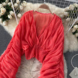 Mega Sleeves Chiffon Midriff Blouse