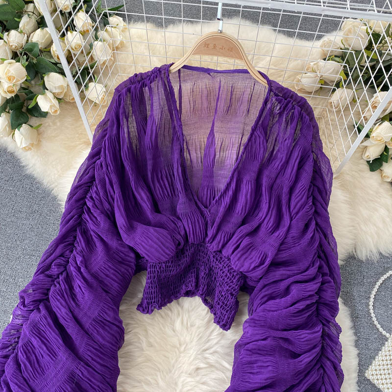 Mega Sleeves Chiffon Midriff Blouse
