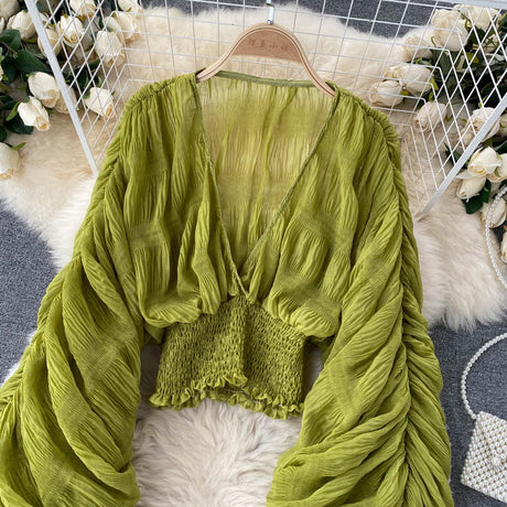 Mega Sleeves Chiffon Midriff Blouse