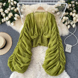 Mega Sleeves Chiffon Midriff Blouse