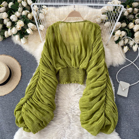 Mega Sleeves Chiffon Midriff Blouse