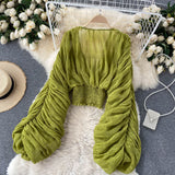 Mega Sleeves Chiffon Midriff Blouse