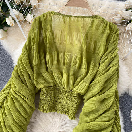 Mega Sleeves Chiffon Midriff Blouse