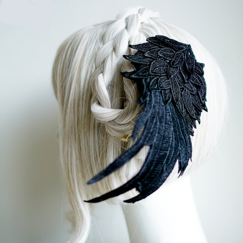 Lolita Angel Wings Hairpins Harajuku Cosplay Headdress Embroidered Feather Hair Clip Accessories