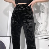 Gothic Velvet Black Leggings High Waist Pants
