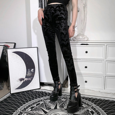 Gothic Velvet Black Leggings High Waist Pants