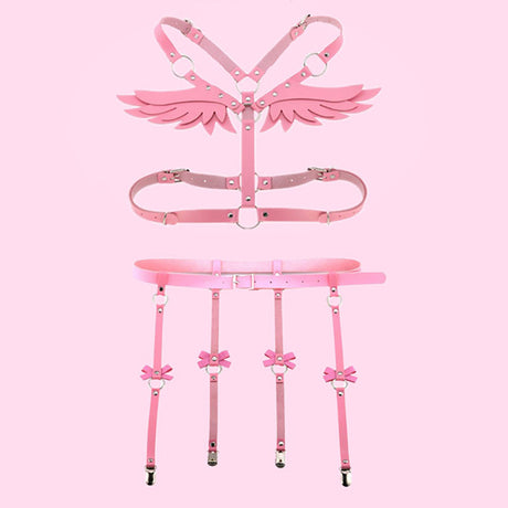 Angel Wing Leather Harness Cage Belts