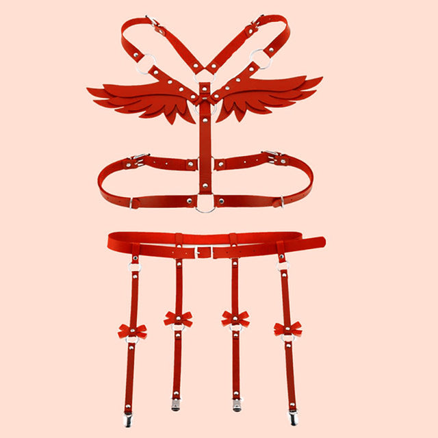Angel Wing Leather Harness Cage Belts