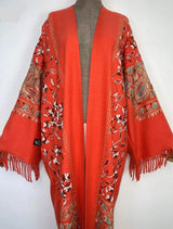 Long Winter Fringed Embroidered Pashmina Overcoat Kimono 13 Colours