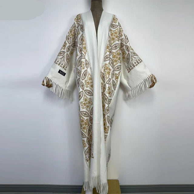 Long Winter Fringed Embroidered Pashmina Overcoat Kimono 13 Colours