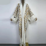 Long Winter Fringed Embroidered Pashmina Overcoat Kimono 13 Colours