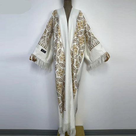 Long Winter Fringed Embroidered Pashmina Overcoat Kimono 13 Colours