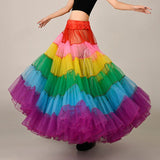 Rainbow Crinoline Pettiskirt Long Underskirt Mesh Tutu Dance Skirt