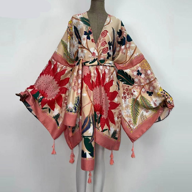 Autumn Cocktails African Holiday Batwing Sleeve Kimono