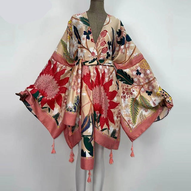 Autumn Cocktails African Holiday Batwing Sleeve Kimono