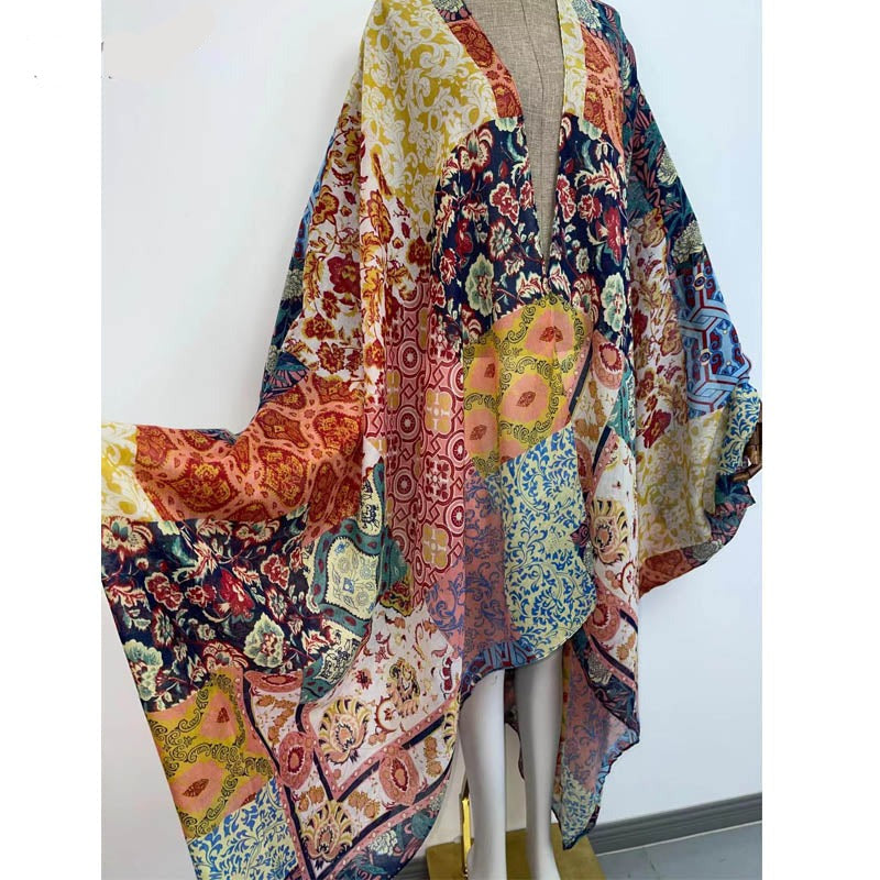 Sheer Kimono Kaftan Boho Patchwork Print Cover Up Woodland Gatherer AU