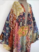 Sheer Kimono Kaftan Boho Patchwork Print Cover Up