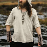 Medieval Knight Pirate Viking Cosplay Hooded Linen Shirt