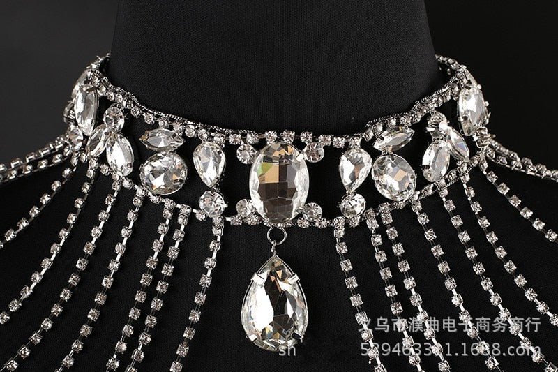 Handmade Crystal Bridal Shoulder Necklace.