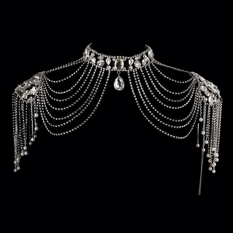 Handmade Crystal Bridal Shoulder Necklace.