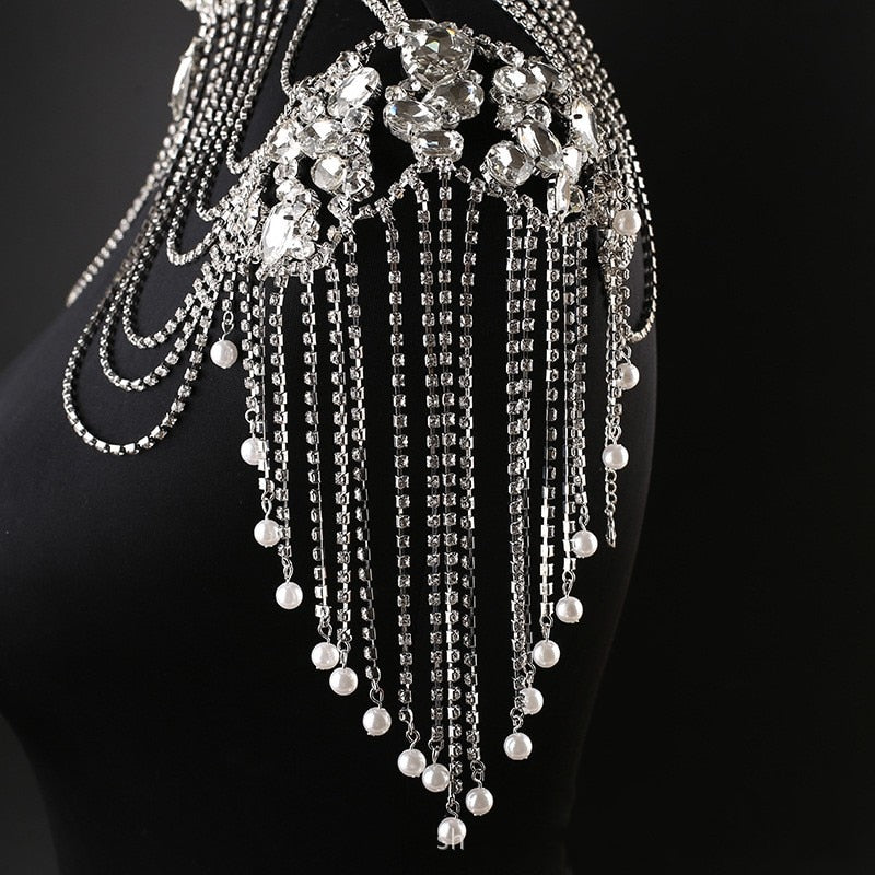 Handmade Crystal Bridal Shoulder Necklace.