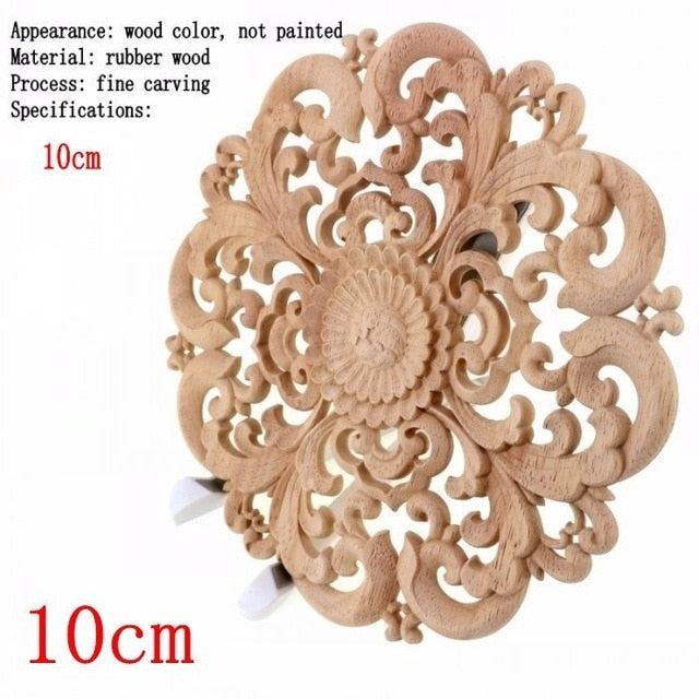 Round Wooden Carved Flower Furniture Decorative Embellishment