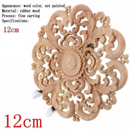 Round Wooden Carved Flower Furniture Decorative Embellishment