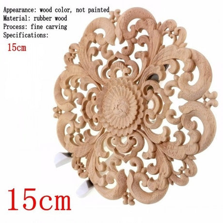 Round Wooden Carved Flower Furniture Decorative Embellishment