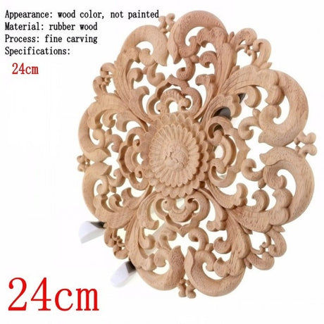 Round Wooden Carved Flower Furniture Decorative Embellishment