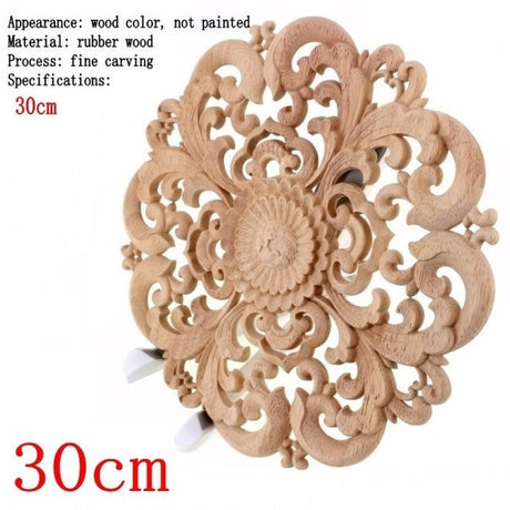 Round Wooden Carved Flower Furniture Decorative Embellishment