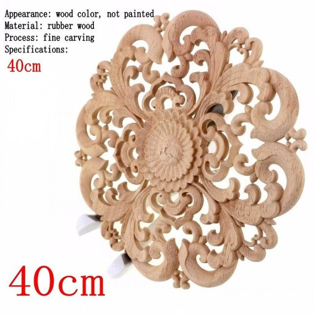 Round Wooden Carved Flower Furniture Decorative Embellishment