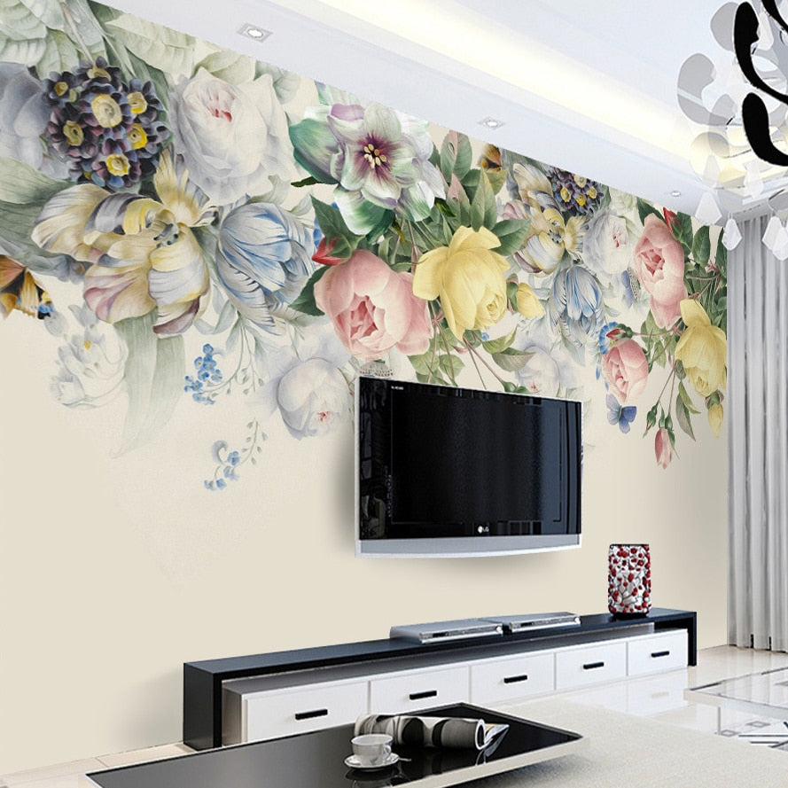 Hand Painted Rose Flower Wall Mural Wallpaper Home Renovations Online ...