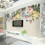Hand Painted Rose Flower Wall Mural Wallpaper