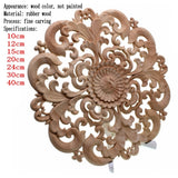 Round Wooden Carved Flower Furniture Decorative Embellishment