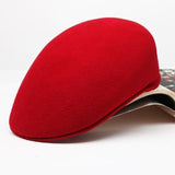 Wool Felt Cabbie Ascot Ivy Cap - Camel Black Red