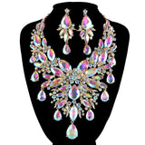 Iridescent Crystal Raindrops Statement Necklace and Earring Set