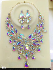 Iridescent Crystal Raindrops Statement Necklace and Earring Set