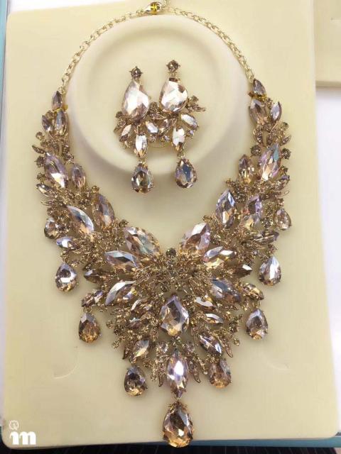 Iridescent Crystal Raindrops Statement Necklace and Earring Set
