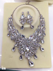 Iridescent Crystal Raindrops Statement Necklace and Earring Set