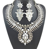 Silver Wolf Crystal Statement Necklace and Earrings Jewellery Set