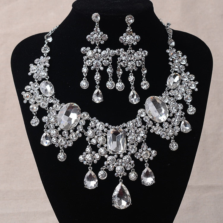 Water Drop Indian Crystal Bridal Jewellery Necklace & Earrings Set