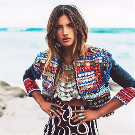 Bohemian Silver Coin Crop Top