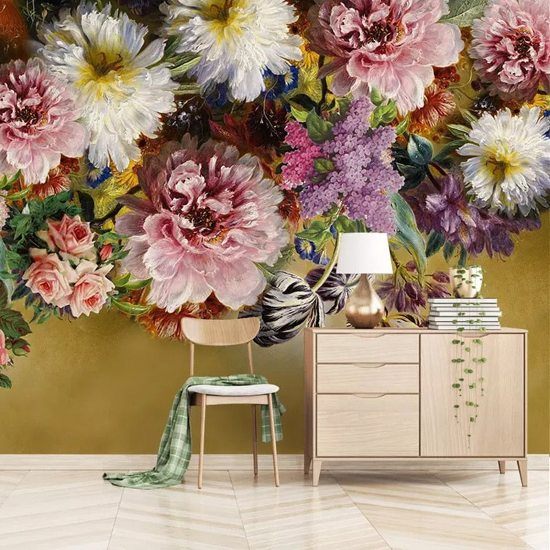 Hand Painted Flower Wall Mural Wallpaper